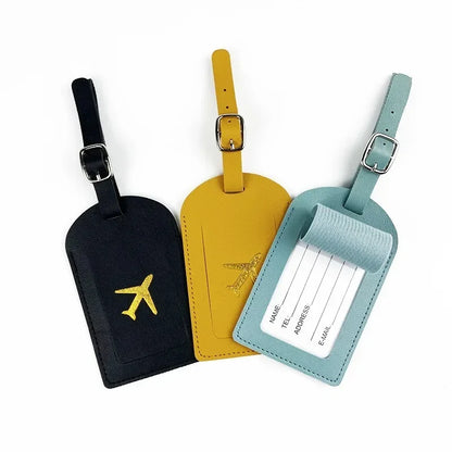 Stamped Leather Business Luggage Tag Suitcase Address Label Luggage Boarding Case Label Name ID Address Clip Travel Accessori