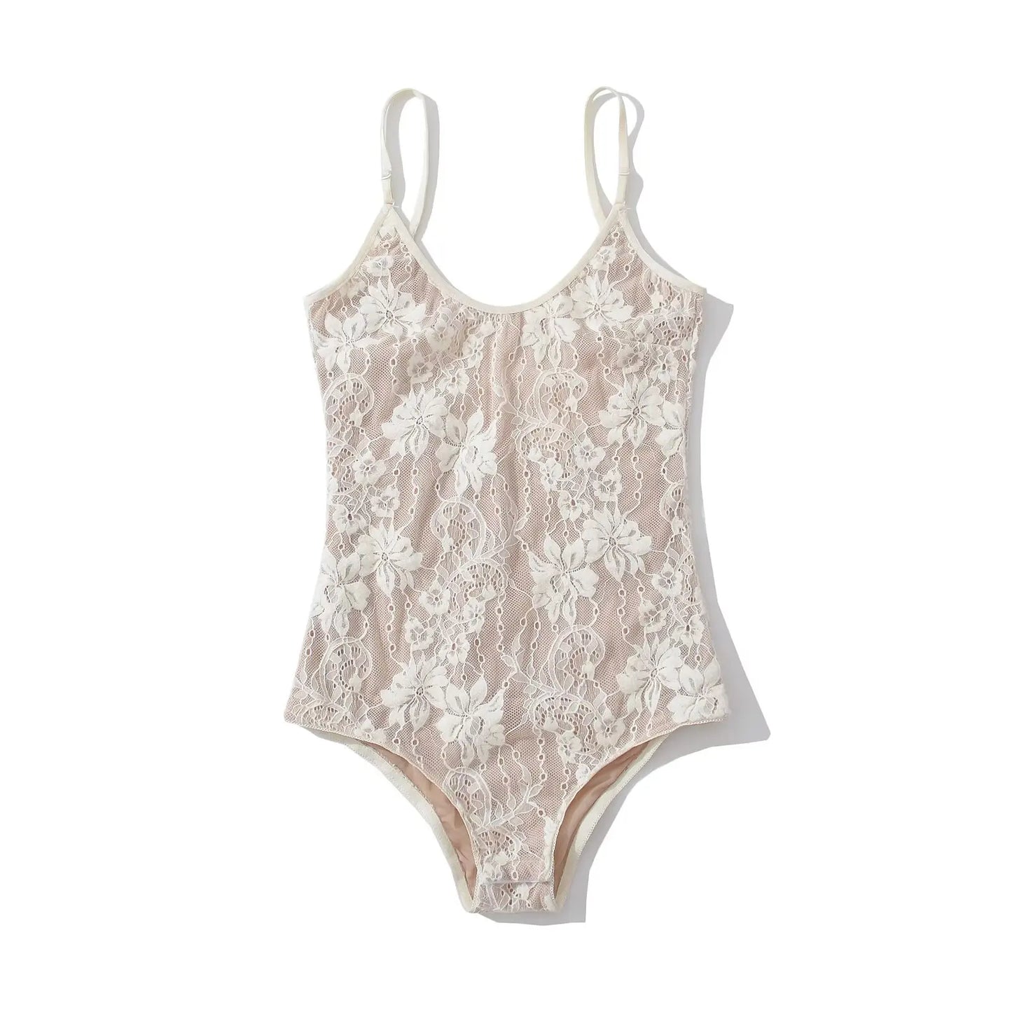 Sexy See Through Lace With Lining Backless Spaghetti Strap Bodysuit Woman Sling Tight Short Jumpsuit Slim Fit Rompers Playsui