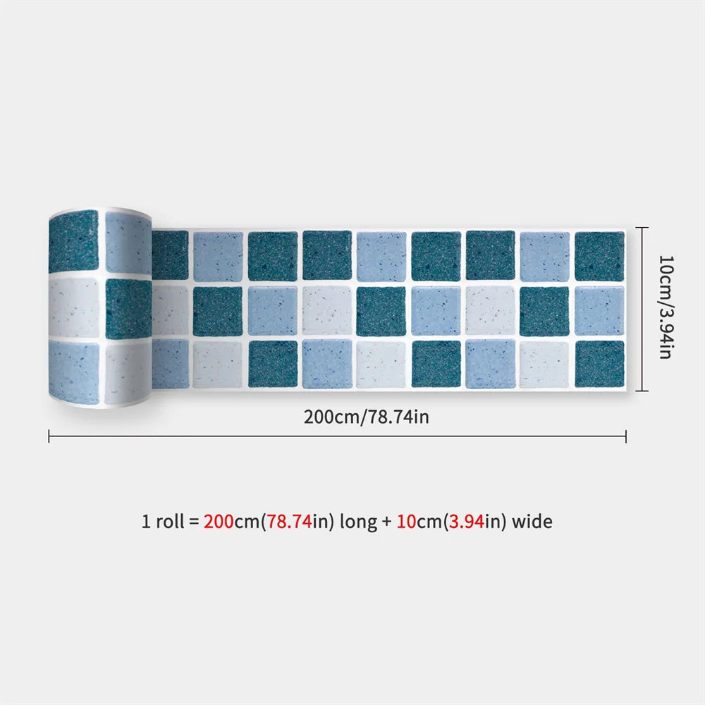 Mosaic Bathroom Waist Line Wall Stickers Waterproof Peel & Stick Art Backsplash Kitchen Office Skirting Line Decor Wallpaper 