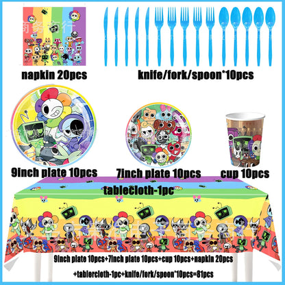 Dandys World Theme Birthday Party Decoration Disposable Tableware Dandy Balloon Napkin Backdrop For Baby Shower Kid Gift Supp
