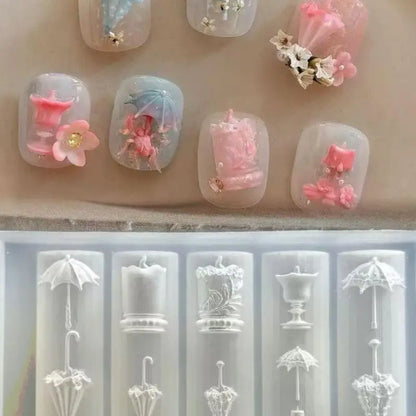 DIY Manicure Nail Templates: 3D Butterfly Flower Silicone Mold, Sweet Bow Bead Chain Designing Tools