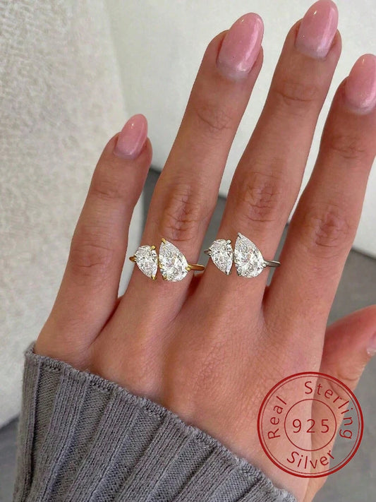 Asglam 925 Sterling Silver Simple Classic Zircon Water Drop Ring For Women Engagement Wedding Luxury Fine Jewelry