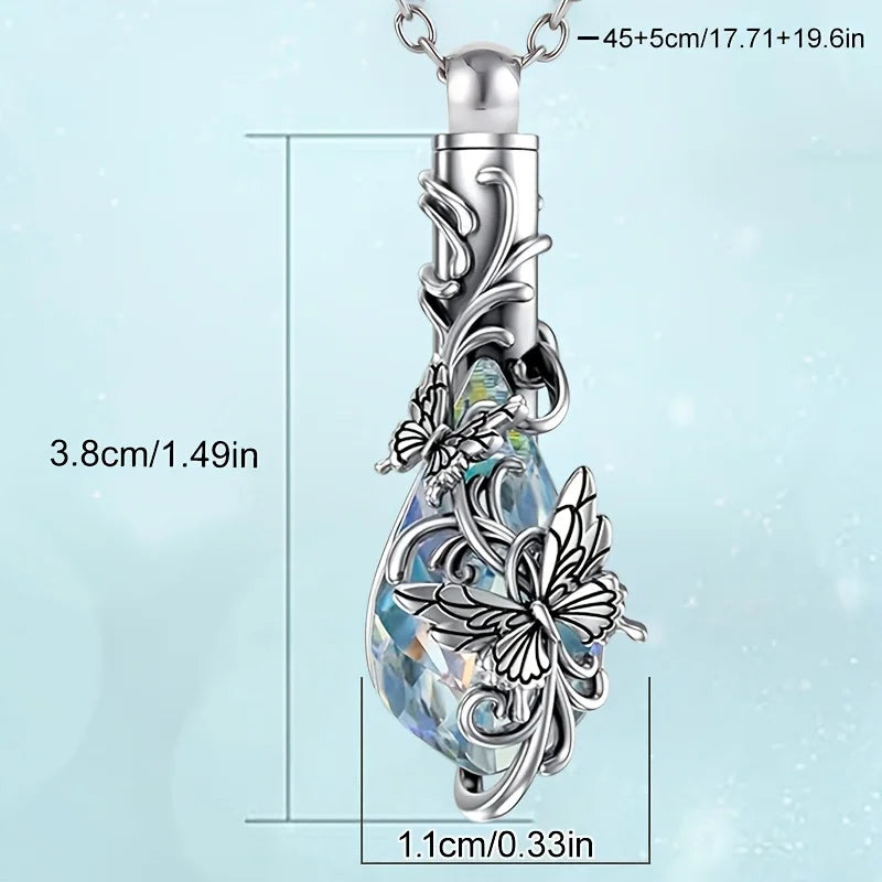 1PCS Animal Crystal Urn Necklace For Ashes Butterfly Cremation Necklace Teardrop Urn Holder Necklaces For Women Memorial Jewe