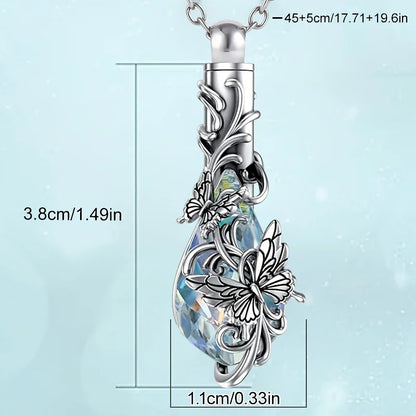 1PCS Animal Crystal Urn Necklace For Ashes Butterfly Cremation Necklace Teardrop Urn Holder Necklaces For Women Memorial Jewe