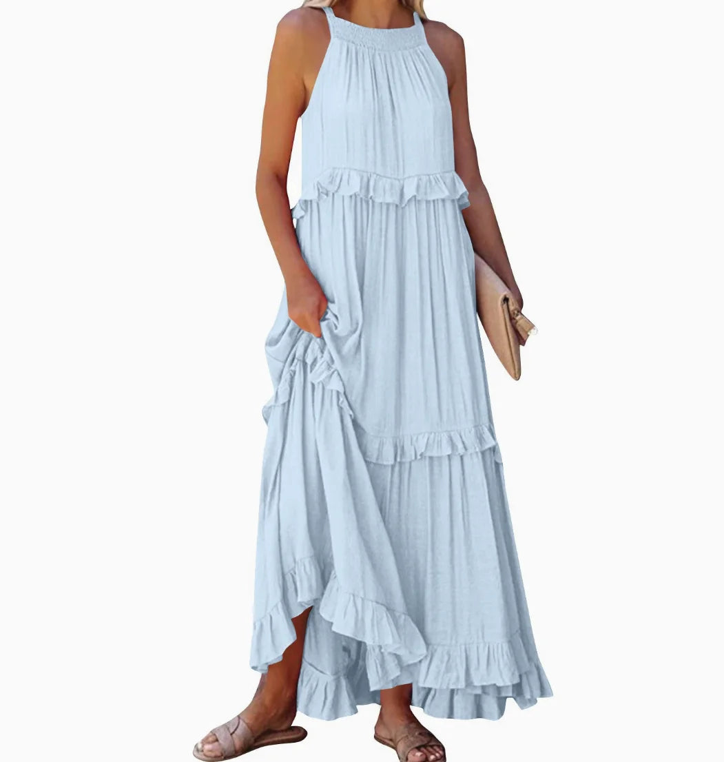 Lotus leaf edge dresses for women - Light  Blue / L