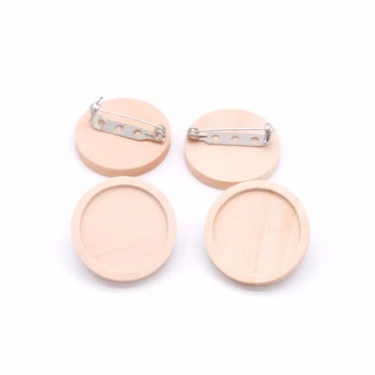 10pcs/lot Blank Wood Cabochon Brooch Base Settings 20 25 30 40mm Dia Round Bezel Tray Diy Brooches Pin Backs for Jewelry Maki