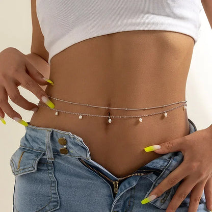 New Fashion Sexy Double Layer Pearl Chain for Women Waist Bead Belly Chain Belly Belt Summer Beach Body Jewelry Festival Gift