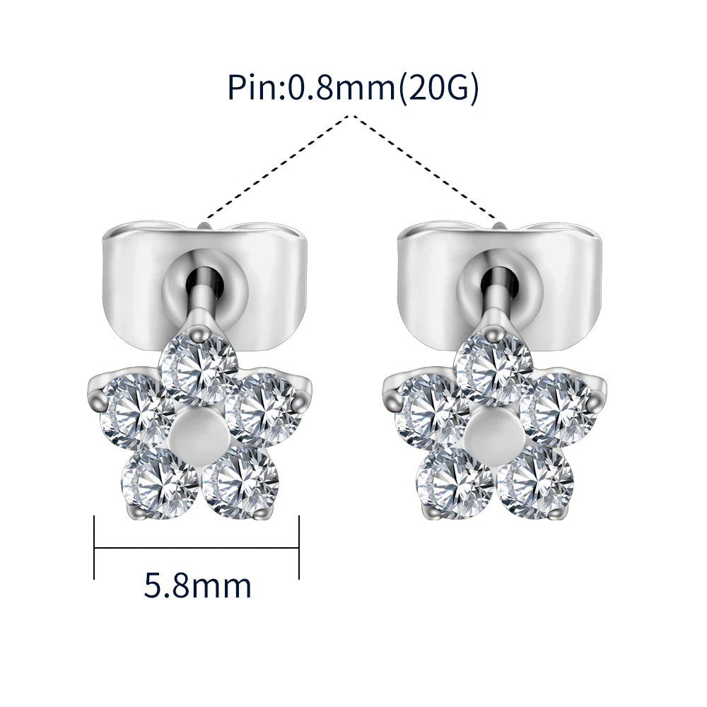 Right Grand ASTM F136 Titanium 20G Tiny Flower CZ Stud Earrings Minimalist Wedding Cartilage Earrings Jewelry Gift for Women