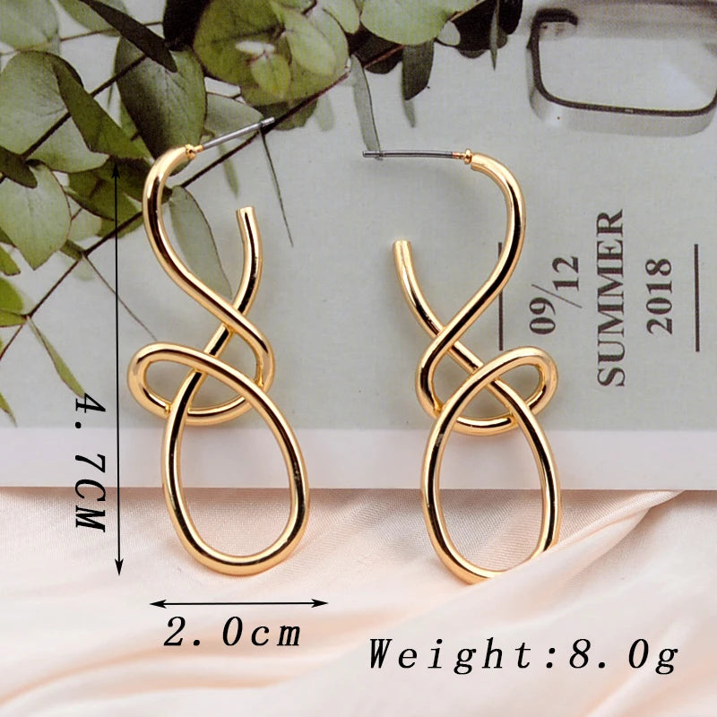 Vintage Metal Knitted Dangle Earrings for Women Personalized Fashion Distorted Irregular Geometry Drop Earrings Punk Jewelry 