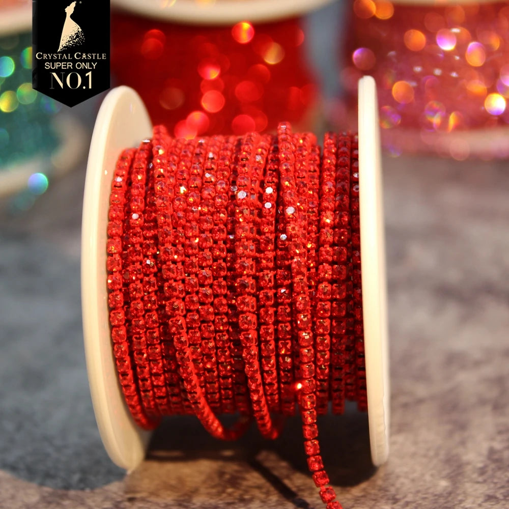 Rhinestones Chain Roll Tassel 1/10Yard Crystal Ribbon Strass Banding Sew On Gold Rhinestone Trim Strip Cup Chains For Needlew