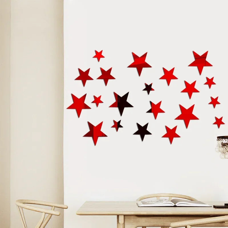 20pcs Star Wall Sticker 3D Acrylic Irregular Mirror Vanity Living Room Decoration Cartoon Wall Stickers for Kids Room Home De