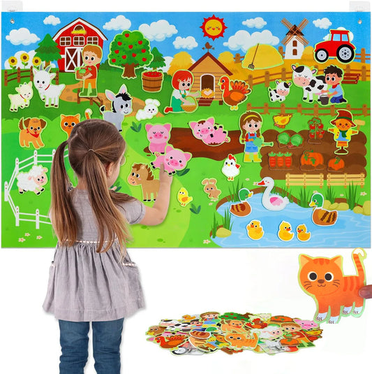 Farm Animals Felt Story Board Set Storytelling Early Learning Interactive Play Kit Wall Hanging Puzzle Toys for Toddlers Gift