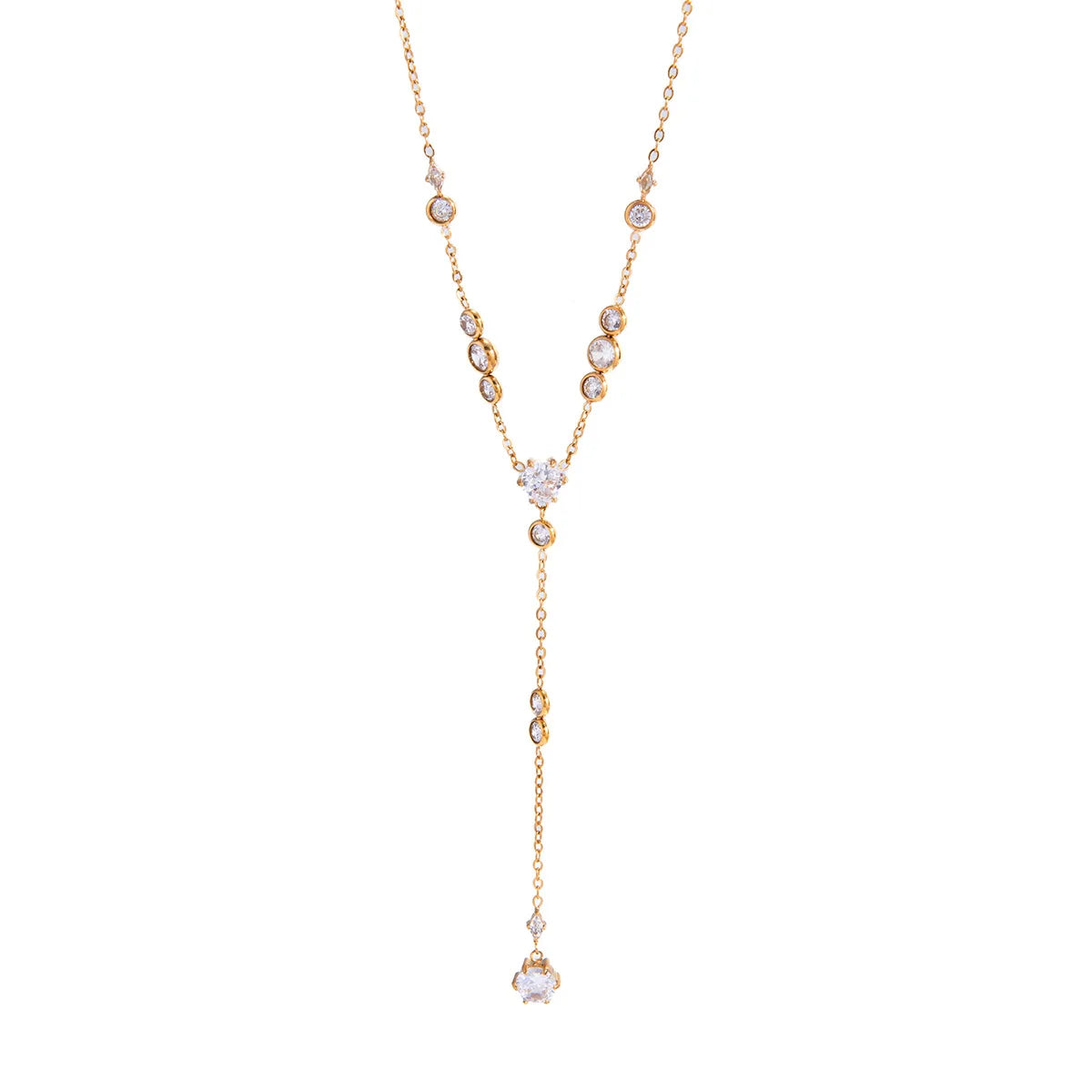 Ars Stainless Steel Y Necklace Dainty Lariat Drop Chain Necklaces Women's 18k Gold Plated Chain Necklace Multi Zirocn Necklac