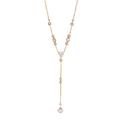 Ars Stainless Steel Y Necklace Dainty Lariat Drop Chain Necklaces Women's 18k Gold Plated Chain Necklace Multi Zirocn Necklac