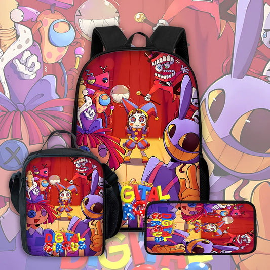 Cartoon A-AmazingS DigitalS Circus Child School Backpack with Lunch Bags ,Pencil Bags ,School Bags for Boys Girls Best Gift