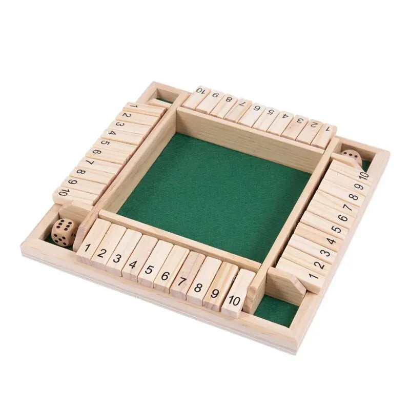 Wooden Dice Board Game Shut The Box for 4 Players Flaps & Dices Game Parent-children Interaction Family Entertainment - green