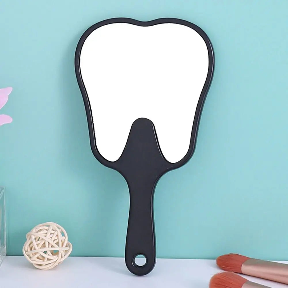 1PC Tooth Shaped Handheld Mirror Cute Makeup Mirror Durable High Definition Dental Mirrors Gifts - black-13.5x24.5cm
