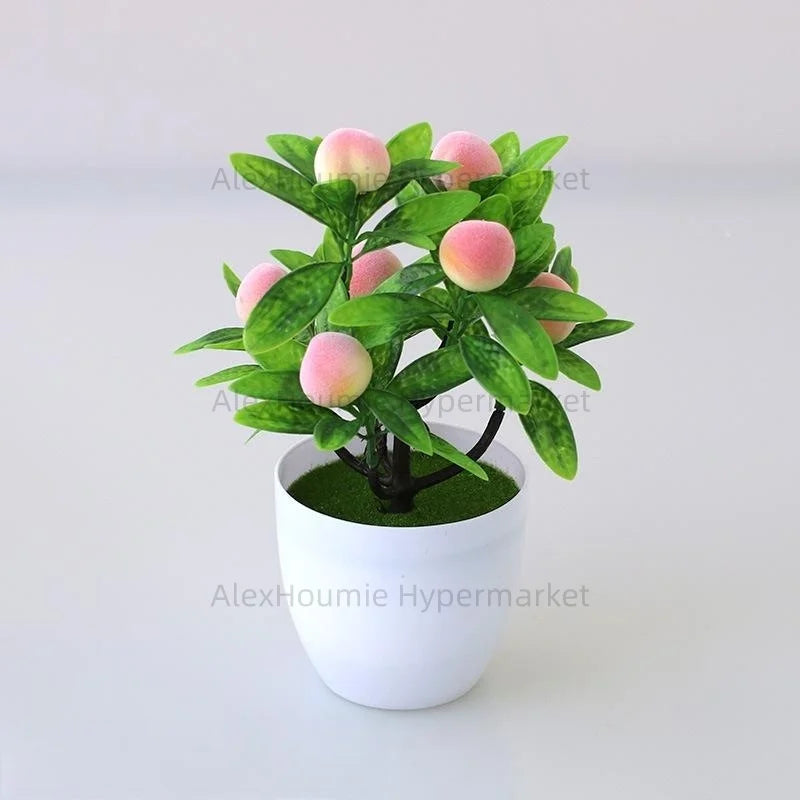 Fake Lemon Tree Small Artificial Plant Plastic Lemon Tree Bonsai Decor Potted Plant for Indoor Decor - Peach 7 Fruits