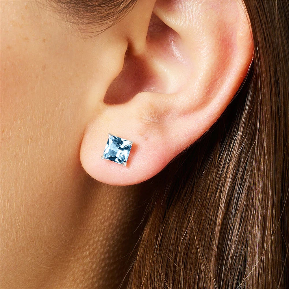 Studs Earrings Square Princess Cut Stone Europe Style Fine Jewerly For Women Trendy Gift In 925 Sterling Silver