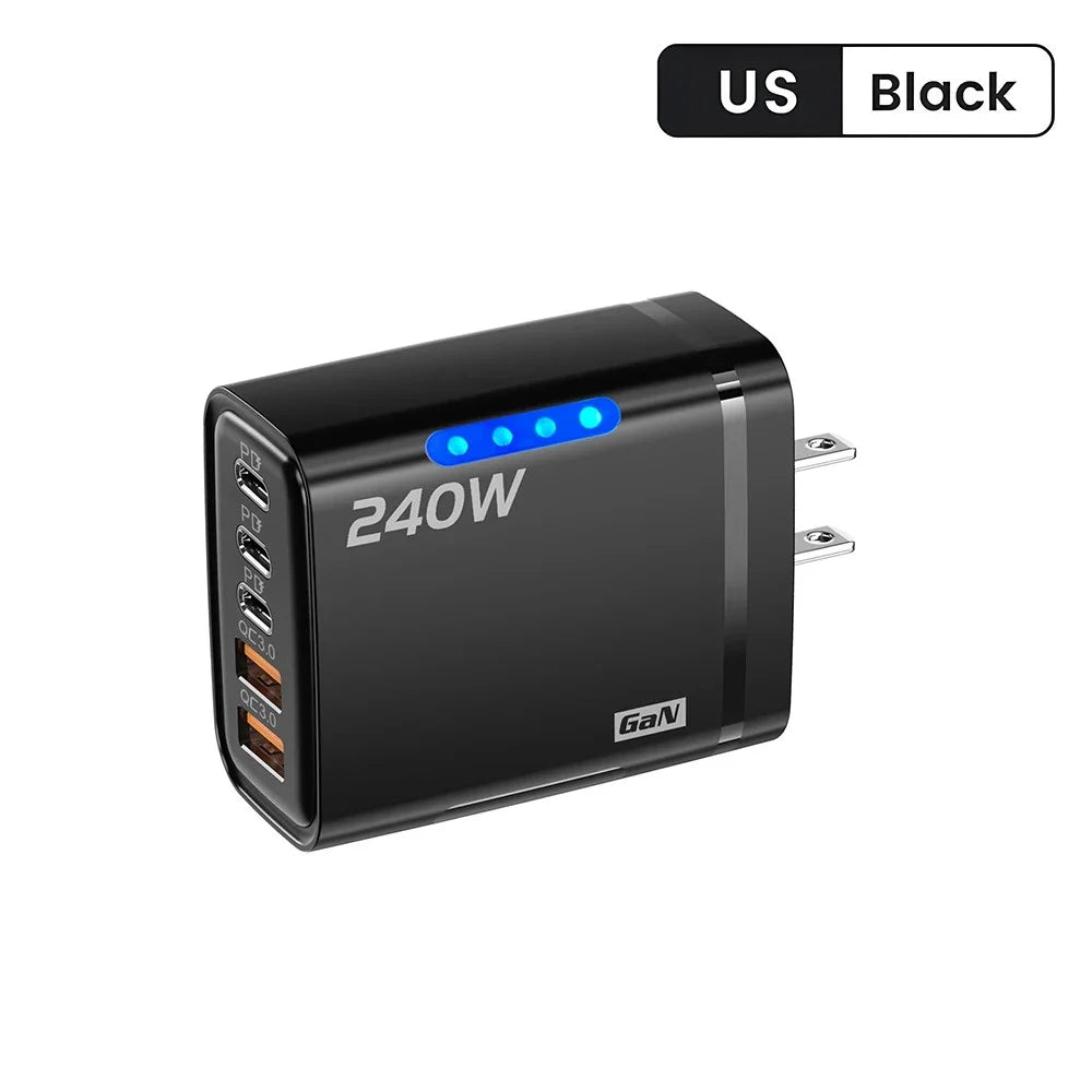 240W GaN USB C Charger 5 in 1 Fast Charging Phone Charger Power Adapter For iPhone Samsung Xiaomi Type C EU/US Plug Wall Char
