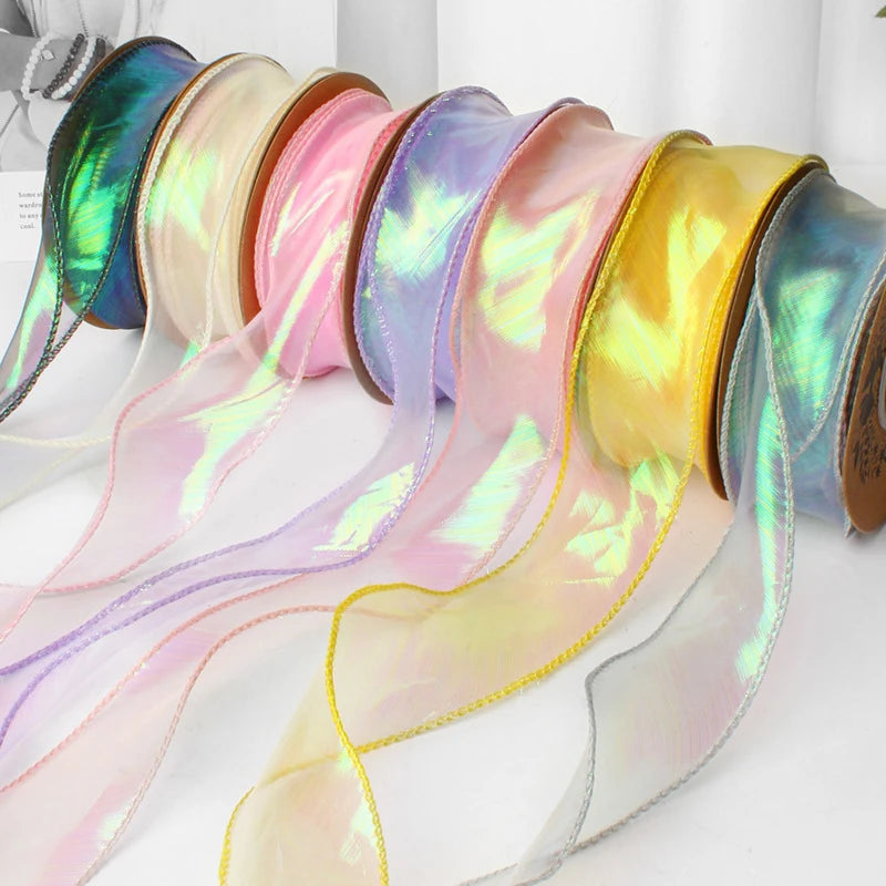 40mm 10Yards Fishtail Organza Satin Ribbon Reflective Iridescent Wavy Edge Ribbon for Gift Wrapping DIY Bow Craft Gift Wrappi
