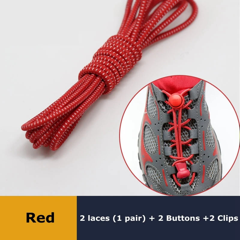 1Pair Shoelaces for Sneaker Elastic No Tie Shoe Laces Stretching Lock Lazy Laces Quick Rubber Shoelace Round Shoestrings - Re