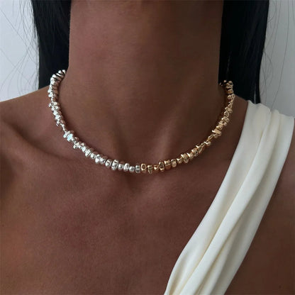 Fashion Vintage Silver Color Geometric Bead Chain Necklace For Women Female Boho Tassel Heart Pendant Jewelry - NES-25919-3