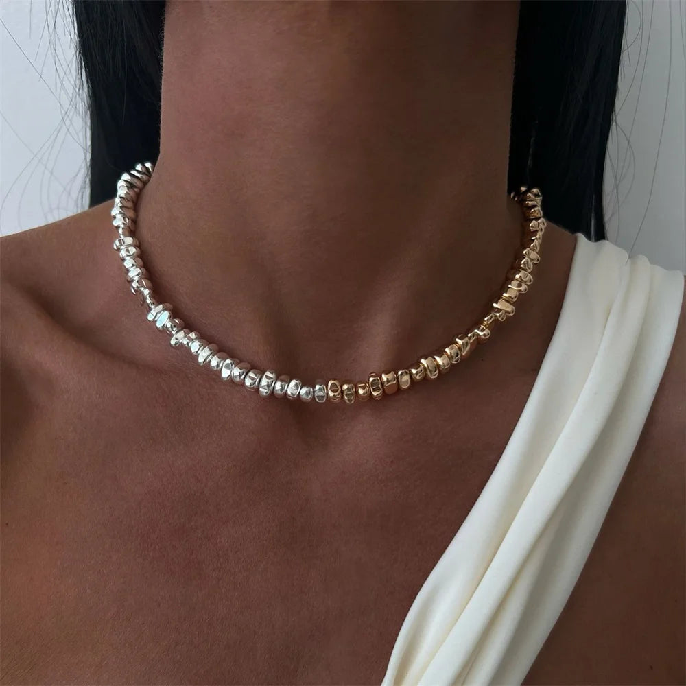 Fashion Vintage Silver Color Geometric Bead Chain Necklace For Women Female Boho Tassel Heart Pendant Jewelry