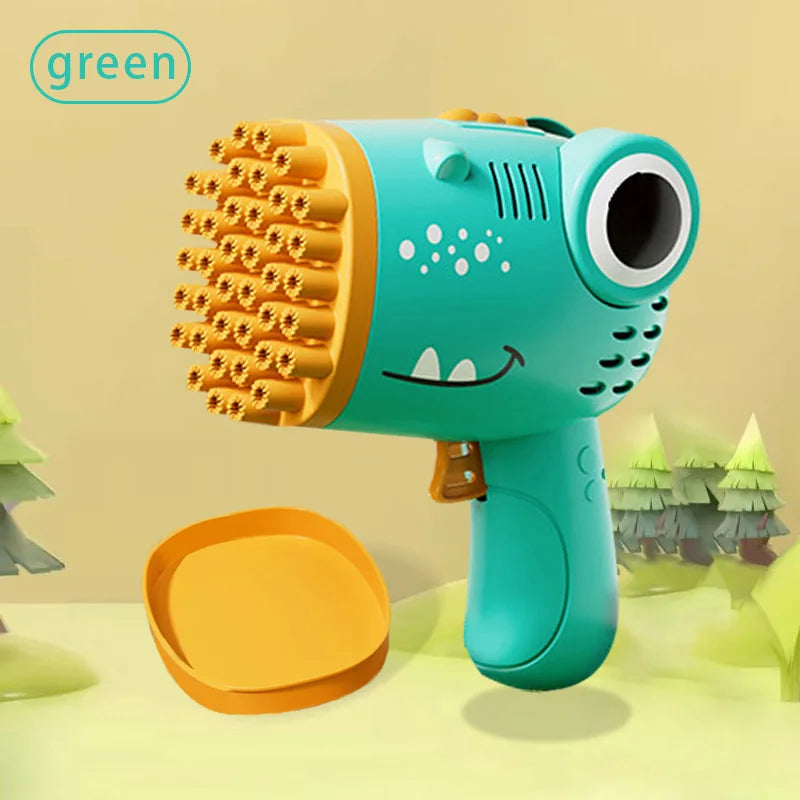 40 Hole Dinosaur Bubble Handheld Bubble Machine, Electric Bubble Gun Outdoor Wedding Party Toy(without Bubble Water) - green