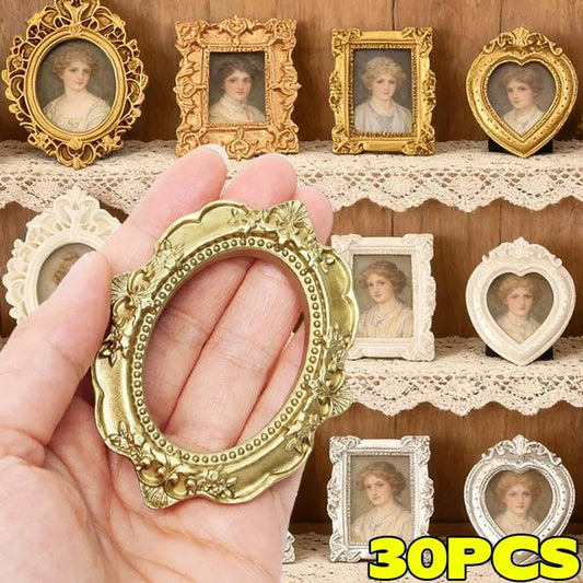 10/30PCS Mini Vintage Resin Picture Frame Small Picture Frames Antique Silver Gold Frames for Dollhouses Ornaments Wall Hangi