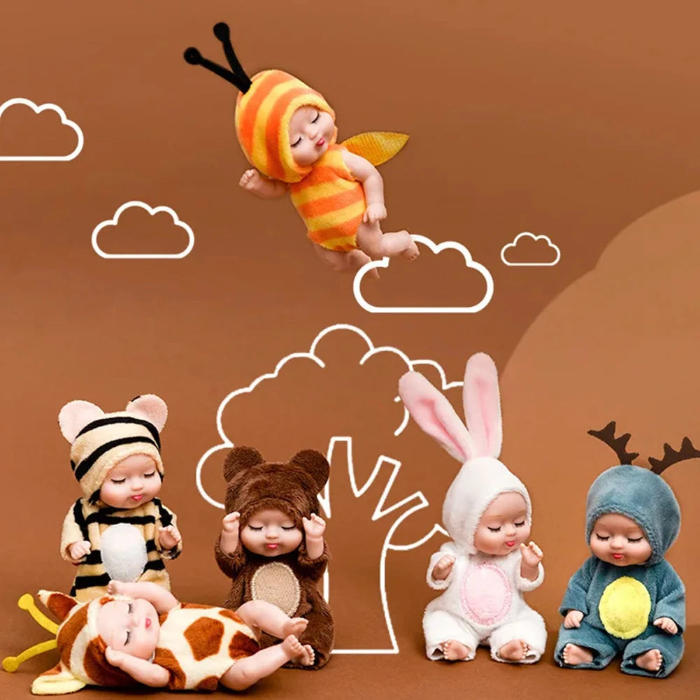 6Pcs Reborn Doll Kit Toy Simulation Princess Dolls Toy Mini Cute Sleeping Baby with Clothes Accessories Birthday Gift for Kid