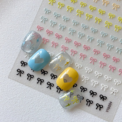 Embossed Colorful Bows Nail Art Stickers Sweet Laser Gold Silver Bowkonts Self Adhesive Nail Art Stickers Decoration Decals D