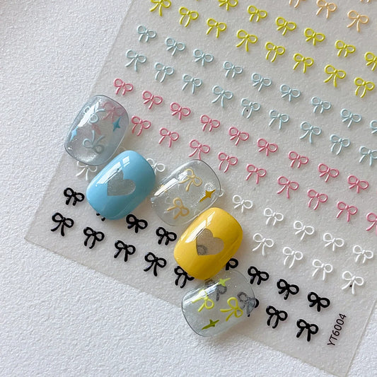 Embossed Colorful Bows Nail Art Stickers Sweet Laser Gold Silver Bowkonts Self Adhesive Nail Art Stickers Decoration Decals D