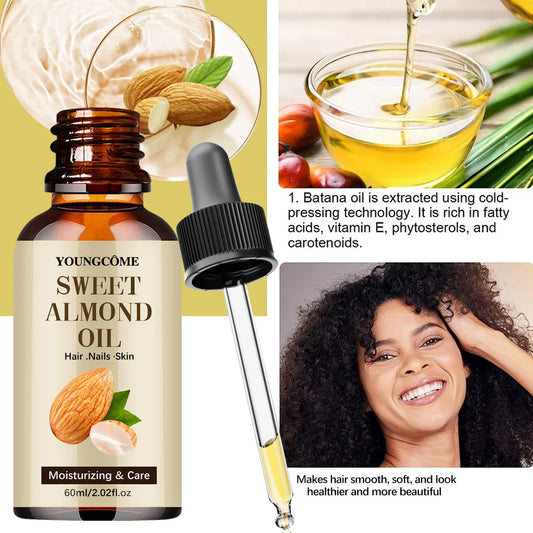 Sweet Almond Oil, Cold Pressed Pure Nourishing Moisturizing for Hair Skin Lightweight Hair Oil Pure, Multi-Purpose Body Face 