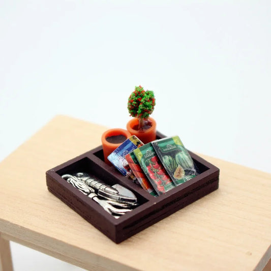 Dollhouse Gardening Wooden Box Shovel Potted Plant Seeds Mini Model Garden Scene Accessories