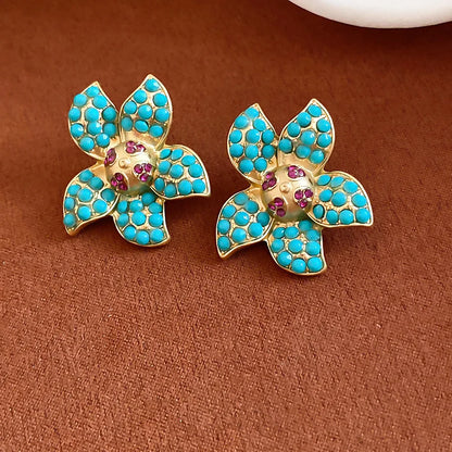 Vintage Resin Stone Crystal Stud Earrings Retro Luxury Temperament Ear Jewelry
