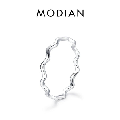 MODIAN 925 Sterling Silver Simple Fashion Stackable Ring Classic Wave Geometric Exquisite Finger Rings For Women Party Jewelr
