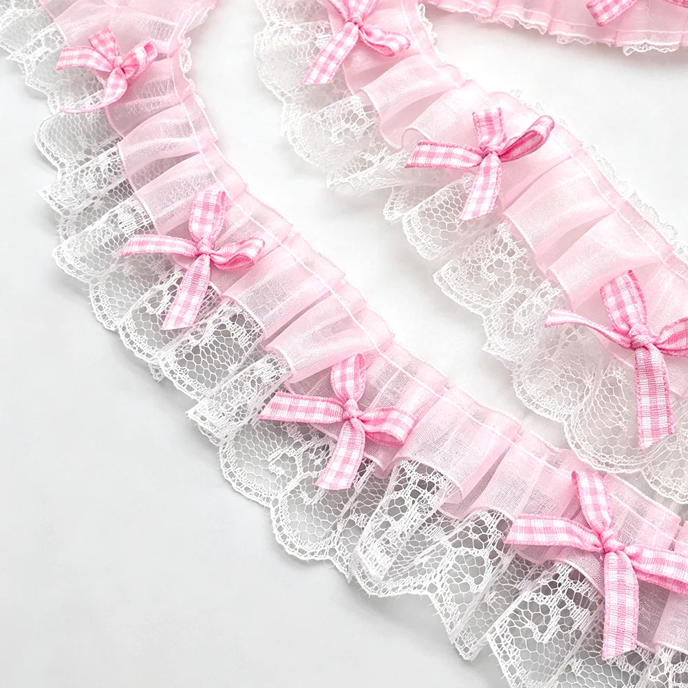1 Yard Pink Bow Embroidery Lace Fabric Trim DIY Clothing Decoration Accessory 5CM Wide - Style2 Pink