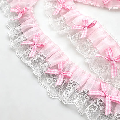 1 Yard Pink Bow Embroidery Lace Fabric Trim DIY Clothing Decoration Accessory 5CM Wide