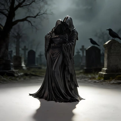 Grim Reaper Embrace Statue Decor, Collectible Figurines, Home Shelf And Desk Ornaments, Gothic Skull Sculptures - Black