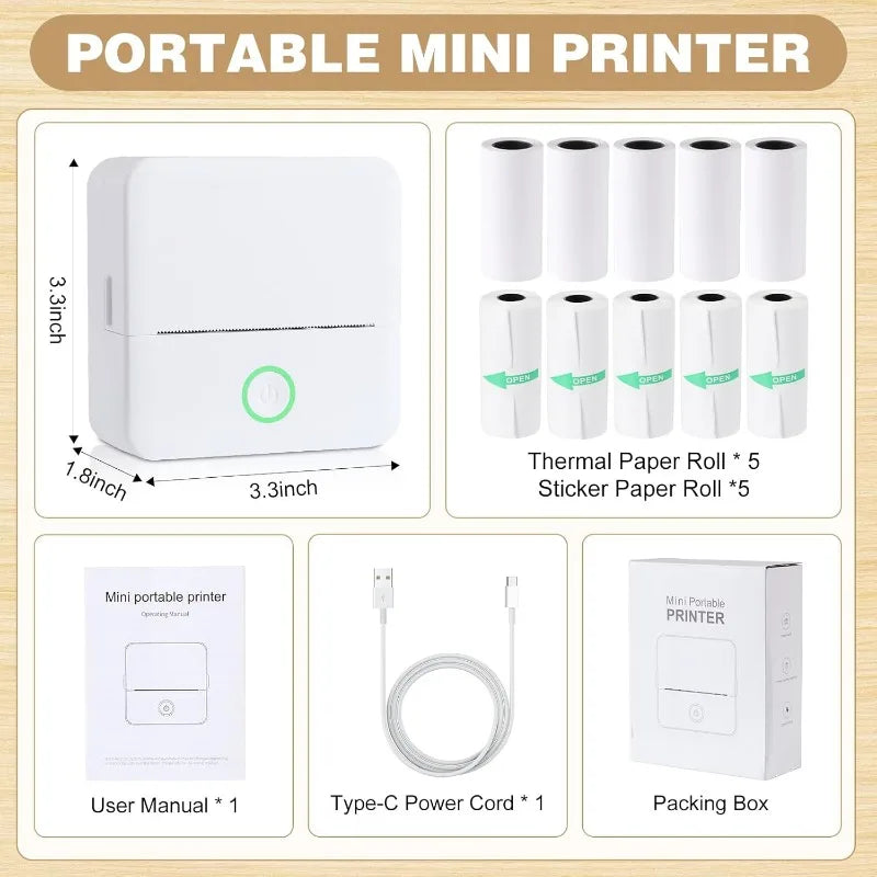 Thermal Mini Printer, Portable Inkless Sticker Maker,Bluetooth Free Cut Small Pocket Printer for Children DIY 57mm Photo Prin