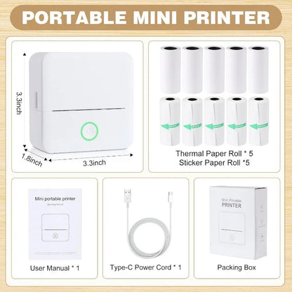 Thermal Mini Printer, Portable Inkless Sticker Maker,Bluetooth Free Cut Small Pocket Printer for Children DIY 57mm Photo Prin