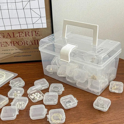 Mini Plastic Jewelry Storage Box Square Transparent Flip Portable Pill Container Jewelry Holder Packaging Earrings Display Ca