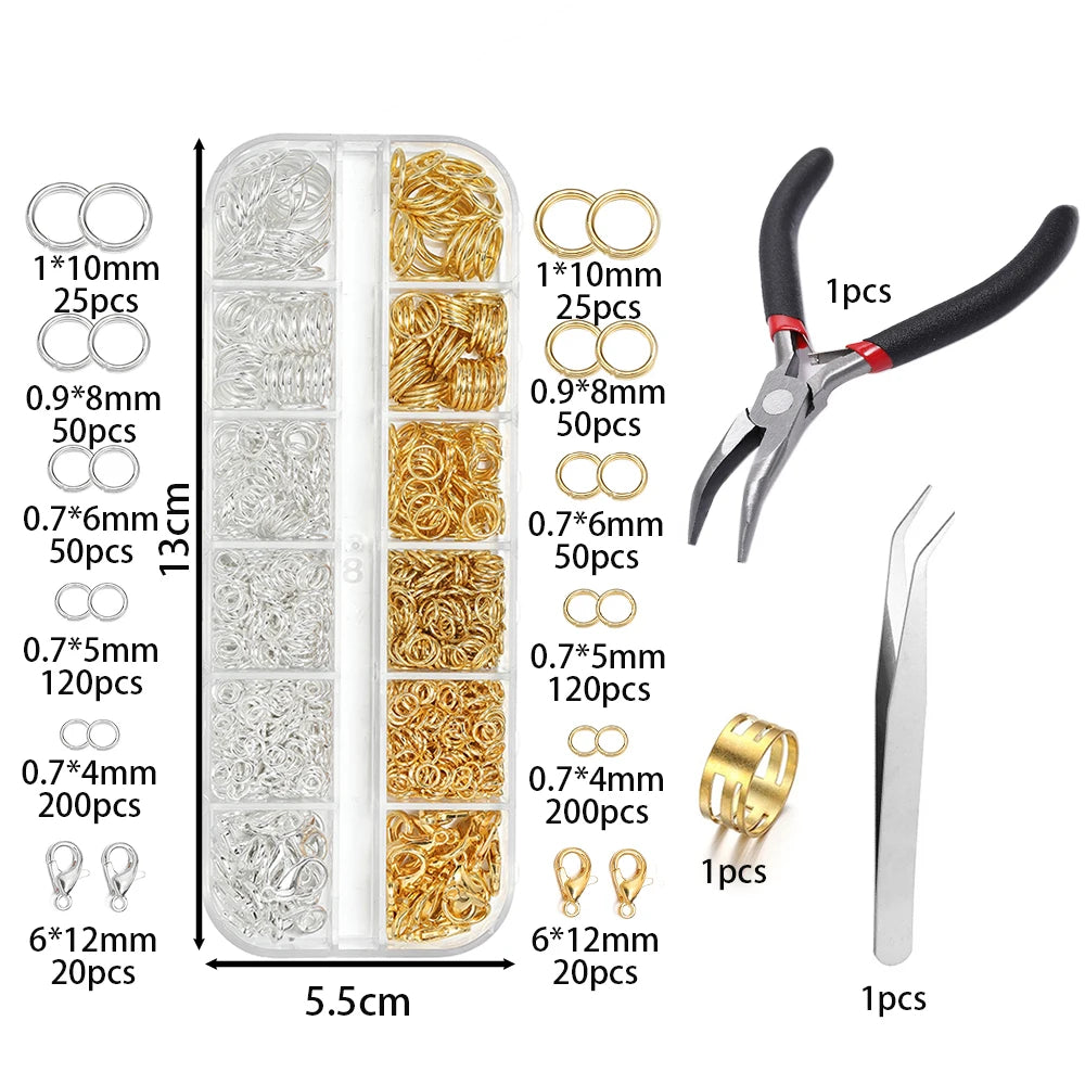 930pcs/Box Jewelry Findings Kits Open Jump Rings Lobster Clasps Hooks Pliers Tweezers for DIY Bracelet Necklace Jewelry Makin