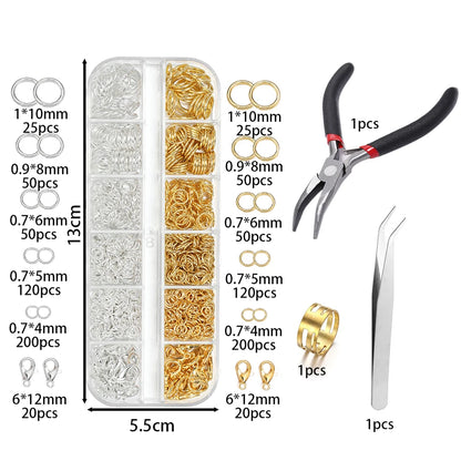 930pcs/Box Jewelry Findings Kits Open Jump Rings Lobster Clasps Hooks Pliers Tweezers for DIY Bracelet Necklace Jewelry Makin