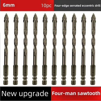High-Four-Edged Serrated Eccentric Drill for Dry Drilling of Ceramic Tiles, Glass, Marble, Concrete, Stainless Steel Drill Bi