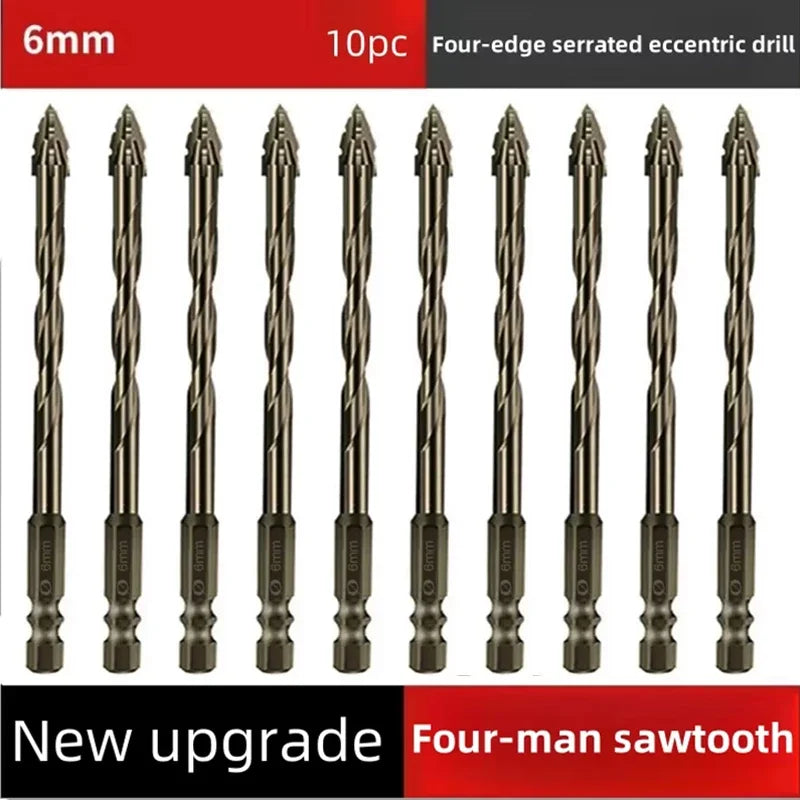 High-Four-Edged Serrated Eccentric Drill for Dry Drilling of Ceramic Tiles, Glass, Marble, Concrete, Stainless Steel Drill Bi