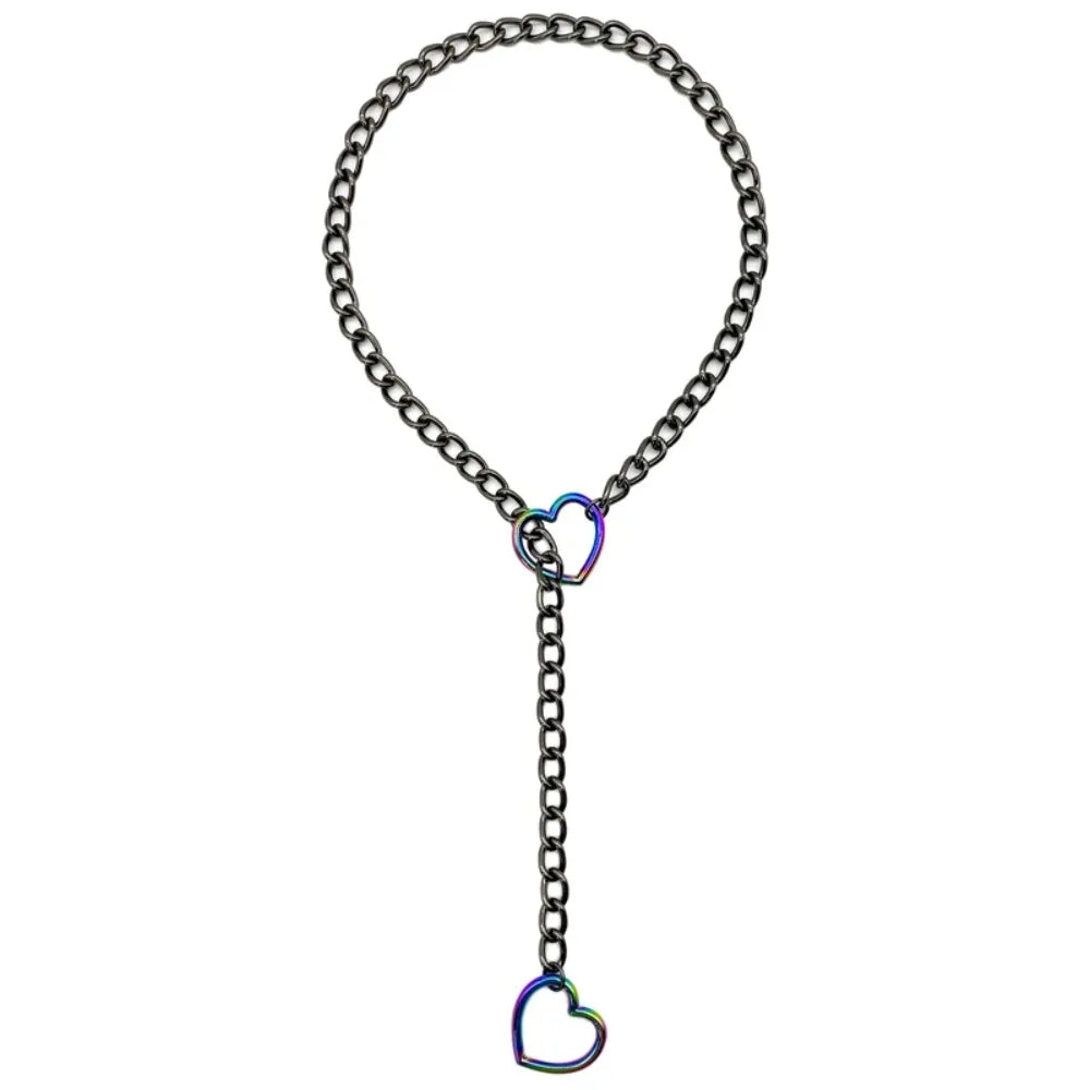 Personality Lariat Heart Necklace Stainless Steel Slip Chain Slipchain Choker Collar Punk Rock Heavy Cuban Long Chain For Uni