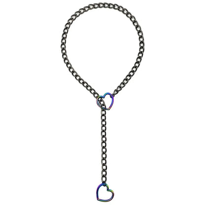 Personality Lariat Heart Necklace Stainless Steel Slip Chain Slipchain Choker Collar Punk Rock Heavy Cuban Long Chain For Uni