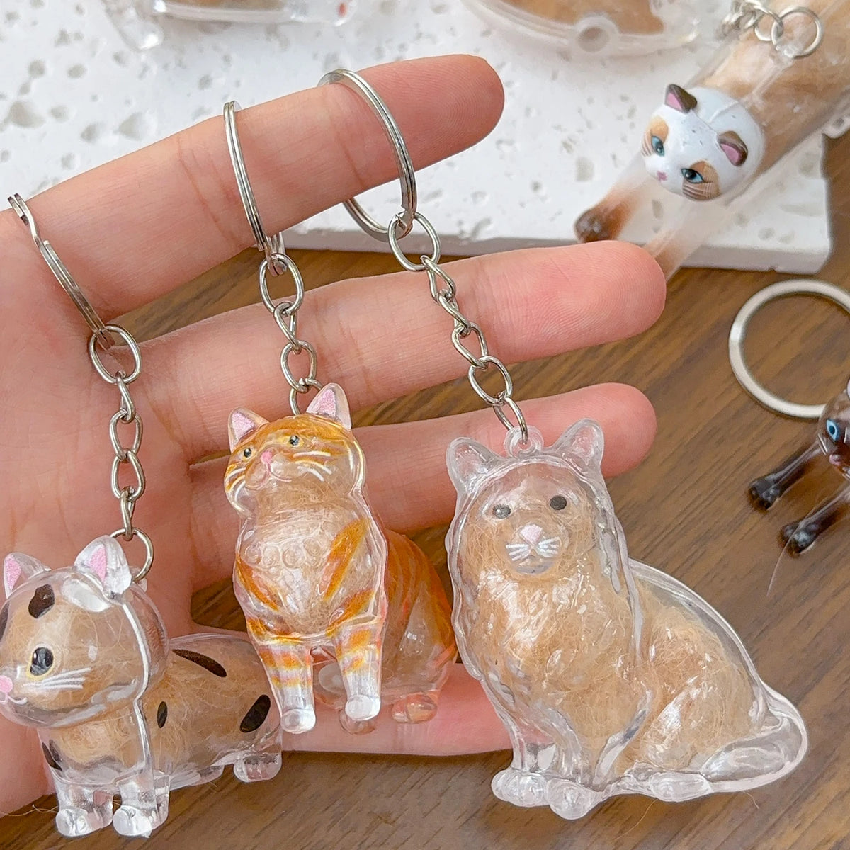 New Cat Hair Storage Keychain Bag Pendant Transparent Pet Fur Keepsake Capsule Souvenir Collection Gift Decoration Accessorie
